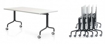 Corner Table plateau rabattable en mélaminé sur roulettes freinées